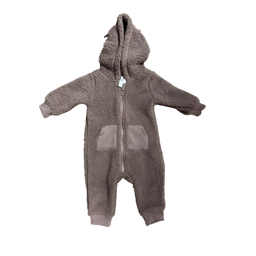 Carter's Baby Teddy Bear Fuzzy Fleece Hooded Snowsuit Romper 6m